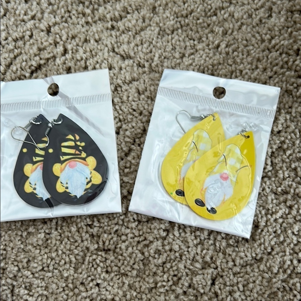 Gnome Earrings - Black and Yellow - BRAND NEW